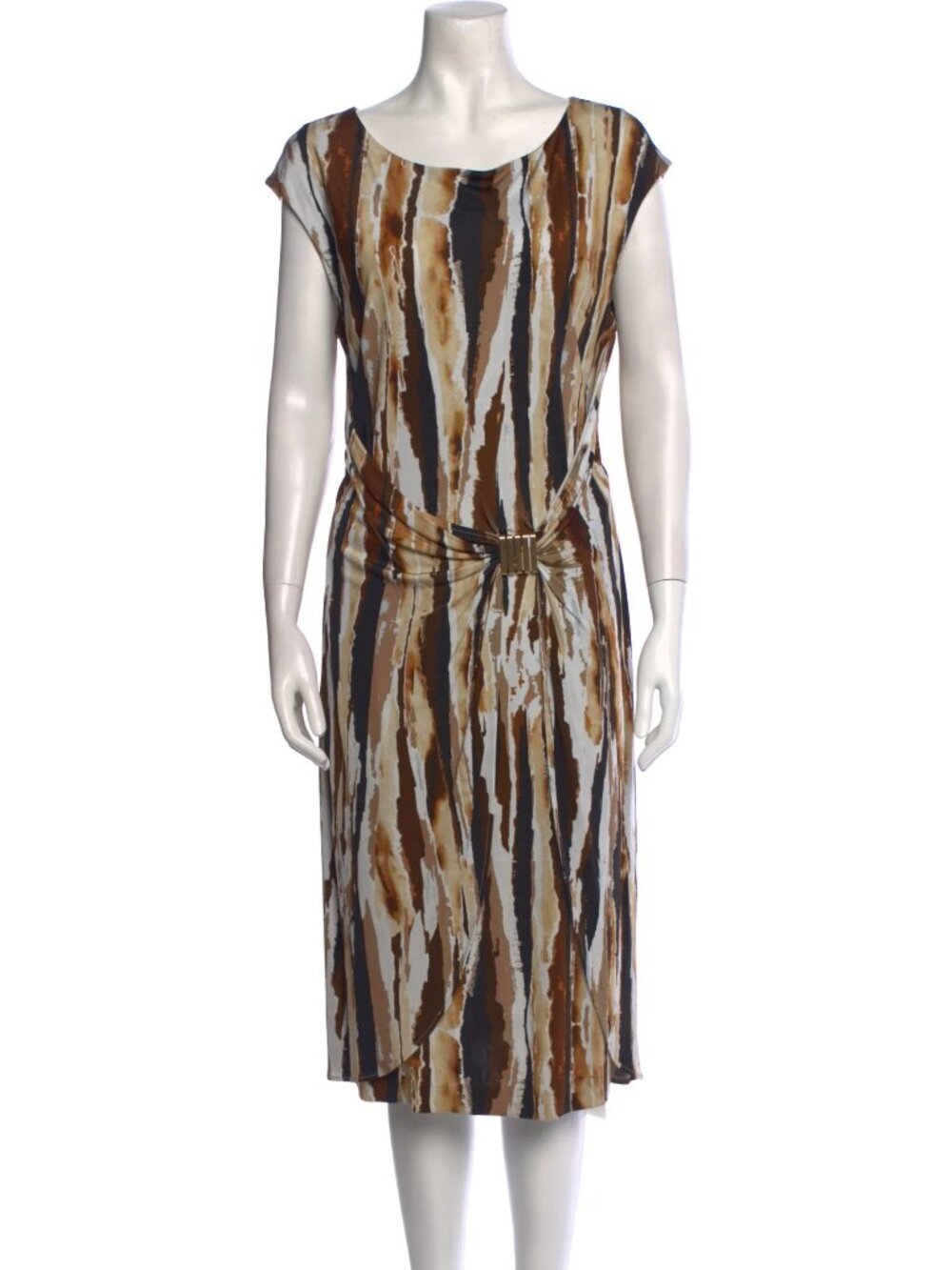 Escada Brown Viscose Abstract Print Midi Dress Size 34 US XS